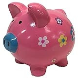 セラミック貯金箱と花柄デザインピンク
