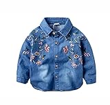 男の子　子供服　ベビー　キッズ　　デニム長袖　シャツ　ドルマンスリーブ　デニム　ジャケット　カジュアル　刺繍春　秋　コットン　ホワイト　ブルー (110, ブルー)