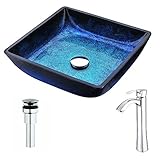 viaceシリーズdeco-glass容器シンクでBlazingブルーとハーモニーで蛇口クローム