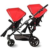 Nice Days（ナイス　ディズ）　 2人乗り ベビーカー 縦型 新生児から使える ソフト 安全　防水 紫外線防止 バギー (ブラック＋ブルー)