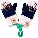 (eones) 手袋 ベビー キッズ 子供 ニット ミトン ゆきだるま 紐付き おでかけ用 あったか 防寒 全5色 (ネイビー)