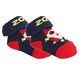 赤ちゃん・ベビー用 ボーイズ ギフトポーチつき コットンリッチ スペース ブーティーソックス ベビーソックス 赤ちゃん靴下セット (2足組) 男の子 (6-12ヶ月) (ネイビー/レッド)