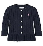 [POLO RALPH LAUREN (ポロラルフローレン)] 長袖ケーブルコットンペプラムカーディガン ベビー 女の子 ネイビー 85cm (18ヶ月) [並行輸入品]