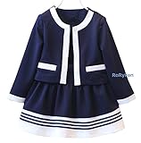 RoRykon 子供服 女の子 フォーマルスーツ ジャケット スカート ２点セット ガールズ フォーマル スーツ セット アップ 紺 ボーダー 裏地あり 上質 女の子スーツ 入園式 卒園式 入学式 卒