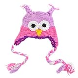 Housweety多色カラー ふくろう デザイン！ ベビー 耳付き ニットキャップ ニット帽 防寒帽　女の子 男の子 赤ちゃん キッズ ニット 冬帽子 子供服 （3ヶ月～4歳）パープル