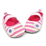 PUERI ファーストシューズ　ベビーシューズ　プリンセス シューズ　ストライプ　デイジー飾り　可愛い　柔らかい　春夏 (L, ピンク)