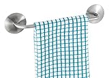 mDesign AFFIXX, Peel-and-Stick Adhesive Towel Bar Holder for Kitchen or Bathroom - 11", Brushed Stai