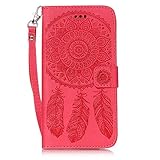 UNEXTATI iPhone 7 Plus ケース PUレザー 手帳型ケース カバー カード収納 ストラップ 付き Apple iPhone7 Plus 用 Case Cover (レッド)