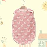 （H_X）全15色可選 6重ガーゼ ベビー スリーパー 春夏秋冬用 パジャマ 寝袋 オーガニックコットン綿100％ キッズ用 かわいい　動物パターン (L, スワン ピンク)