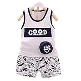 JIEYAベビーボーイズノースリーブレタープリントタンクトップ+スターショーツ (2-3歳, 紺青)