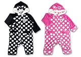 (アイラブパパアンドママ)【I lovePaPa&Mama】 アイラブパパ&ママ ソフトフリース ポッケ付 手足折り返し可能 リボン付きフード 水玉カバーオール ロンパース 70cm/80cm 70 