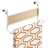 mDesign Over-the-Cabinet Kitchen Dish Towel Holder - White/Light Wood Finish [並行輸入品]