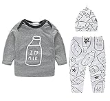 (プチプライム) Petit Prime セットアップ 子供服 キッズ 男の子 ミルク ビン プリント 長袖 トップス スキニー パンツ 帽子 3点セット 上下セット 着回し 人気 キュート ベビー服