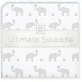 SwaddleDesigns Ultimate Receiving Blanket, Elephant & Chickies, Morning Sky [並行輸入品]