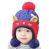 (Sandalup)ニット帽子 ベビー キッズ 赤ちゃん帽子 ボウシ キャップ かわいいねこちゃん ベビー 子ども （ブルー）
