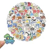 XAEIOCIF【50/62/100枚です】ステッカー クリエイティブな装飾 かわいい猫,可愛い猫キャラのシールセット,恐竜、乗用車です、変な猫柄です,防水漫画,デカール 文房具,ノートパソコン パソコン スノボ スケートボード 荷物スノボ スケートボード 自転車 行李箱 バイク ヘルメットなど (恐竜の車100pc)