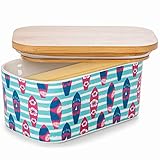 フタ付きバター皿 カウンタートップ用 大型バター皿 蓋付き 磁器バター皿 密閉スティックバターホルダー 竹製蓋付き カウンタートップ バター保存容器用 2本入り