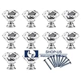 10pcs形状クリスタルガラスダイヤモンドキャビネットノブ30 mm食器棚引き出しハンドルプル