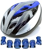 (ユリーナ) YRINA 子供用 自転車 ヘルメット 幼児 こども キッズプロテクター セット 調整可能 安全 軽量 ヘルメット (カーボン×ブルー)