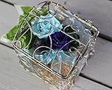 12月生まれに贈る！誕生石ターコイズ色の贈り物　ワイヤーＢＯＸ　バースデイローズ　（プリザーブドフラワー）