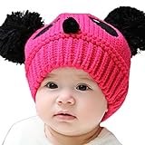 Housweety手作リ パンダデザイン！ボンボン付き ベビー ニットキャップ ニット帽 防寒帽　女の子 男の子 赤ちゃん キッズ ニット 冬帽子 子供服（新生児～5ヶ月） (薔薇色)
