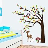 fashionbeautybuyTM Colorful Leaves Tree Owls Deer Mushrooms Wall Decal Home Sticker Paper Removable 