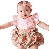 Karchi ベビー服 女の子 サロペット風 ロンパース キッズ服 可愛い　袖無し レース 花柄　カバーオール 春夏服 誕生日　お出かけ　パーティー ０－２４ヶ月設定 ピンク (0-6M)
