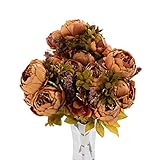 人工牡丹シルクフラワーリーフ3 24ヘッドアレンジメントブライダルブーケホームDIY床ガーデンOfficeウェディングデコレーション