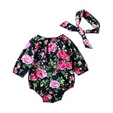 Hzjundasi キッド 女の子 ベビー パジャマ セット ヘッドバンド 長袖 プリントローズチャイルドコットンパジャマ 5ヶ月?3年 レッド 高さ90cm