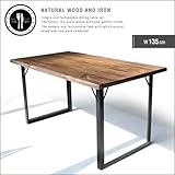 ダイニングテーブル 135 無垢 無垢材 アイアン 脚 ブラック 4人 4人掛け 4人用 幅135cm 135cm アンティーク 一枚板風 北欧 和風 モダン 和モダン 天然木 木製 カフェ風 おしゃれ