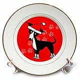 CP _ 25375 Janna Salak Designs犬 – かわいいブラックItalian Greyhoundとサンタハット – プレート 8 inch Porcelain Plate ゴール