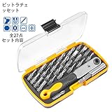 ビットラチェット　セット　六角ビット　27点　60ｍｍビットアダプター＆25ｍｍ四角転換アダプター付き　多用途　薄型ビットラチェット　早回し機能、左右切り替え　小部品修理