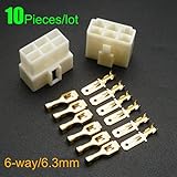 YunShuo 10pcs 1 2 3 4 6 8p Female Spade Insulated Wire Connectors Crimp Electrical Terminals 6.3mm (