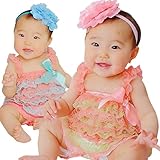 Lollypops!!! オリジナル 大花 ヘッドバンド ＆ レースロンパース セット ≪2017年 おひるねアート 大撮影会 in 名古屋 ≫ 0～24ヵ月 ベビー撮影用衣装 (M, ピンクブルー)