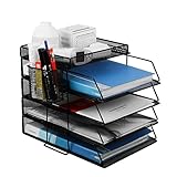 書類トレー 4段 縦置き 卓上収納ラック A4レターケース ファイルボックス 書類整理 小物入れ ペン立て 文房具収納 オフィス おしゃれ ブラック (4段, ブラック)