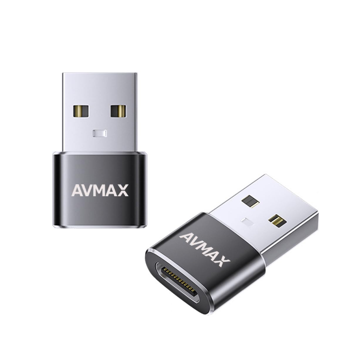 AVMAX タイプC- USB変換アダプター 2個入り 超小型USB-A(オス) から USB-C(メス)カーチャージャー OTCコンバーター急速充電 高速データ転送 Windows/MacBook/iPad/iPhone/Androidその他 US