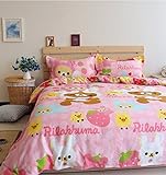 LELVA Pink Rilakkuma Bedding Sets, Kids Bedding Girls, Cotton Baby Bedding Set, Children's Duvet Cov