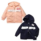 (ピンク/80cm)ベビー服 女の子 アウター フルジップ パーカー ジャケット 裏起毛 フリル ベロアリボン装飾 ネームタグ付 女児 ベビー