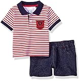 GUESS Baby Boys' Set Polo + Shorts White Stripe Red 12M [並行輸入品]