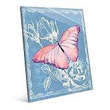 バタフライonブルーwith Roses Shabby Chic Vintageアート壁アートプリント 16x20 SBC0000088GLS16X20XXX