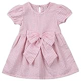Hzjundasi 夏の赤ちゃんの女の子の弓のドレス半袖ストライプコットンスカートパーティー結婚式の子供の姫スカート