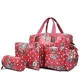 Miss Lulu 4 Piece Flower Polka Dot Baby Nappy Changing Bag Set (Plum) by Miss Lulu