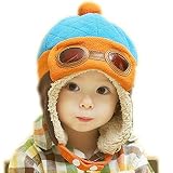 ベビー キッズ 幼児 子供用 パイロット キャップ 帽子 耳あて ４色 (ブルー)