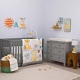 3枚ホワイトイエローブラウンライオンキングベビーベッド寝具セット、新生児Disney Themed Nurseryベッドセット幼児子かわいい動物幾何リバーシブルサファリジャングルAdorable毛布掛