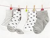 （ Angel Kids ） ベビー ソックス キッズ 靴下 5足 セット コットン 水玉 星模様 やわらか 素材 (0-1歳, グレー) …