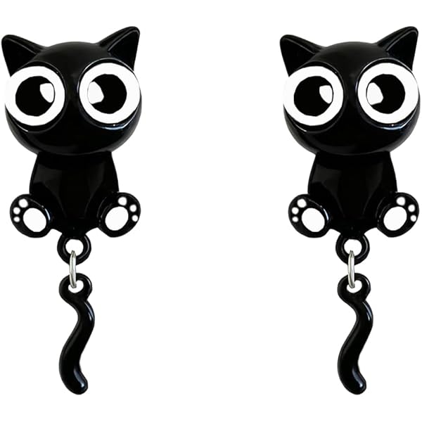 Amazon | [亜細亜宝飾堂] 黒猫 ピアス ブラック ユニーク ぶら下がり