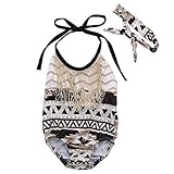 ベビー服　女の子　　ホルターネック　バックレス　ボディースーツ　タッセル　フリル　ヘッドバンド付き (80 (6-9M))
