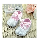 Ecosin Baby Girl Soft Sole Bowknot Bling Bling Shoes Prewalker Socks Sneakers (12/6-12months, Silver