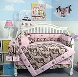 SOHO Girl Camo Baby Crib Nursery Bedding Set 13 pcs included Diaper Bag with Changing Pad & Bottle C