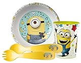 Zak 。Designs Kids Despicable Me " Minions " Mealtime Set Includesボウル、タンブラーカップ、フォークとスプーン。BPAフリー、4ピースセ